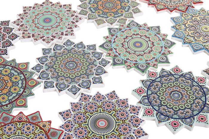 DKD Home Decor Posavasos Mandala de Dolomite, Surtido de 12 unidades