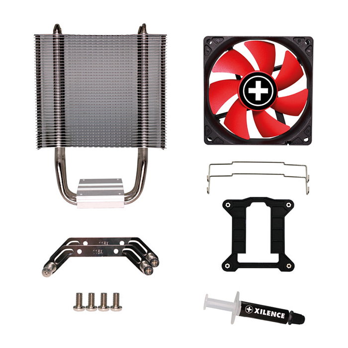 Xilence I402 Cooler para CPU, Intel Sockets LGA 1700/1200/1151, 2 Tubos de Calor, Ventilador de 92 mm, 600-2200 RPM, TDP 130W - Negro/Rojo/Plata