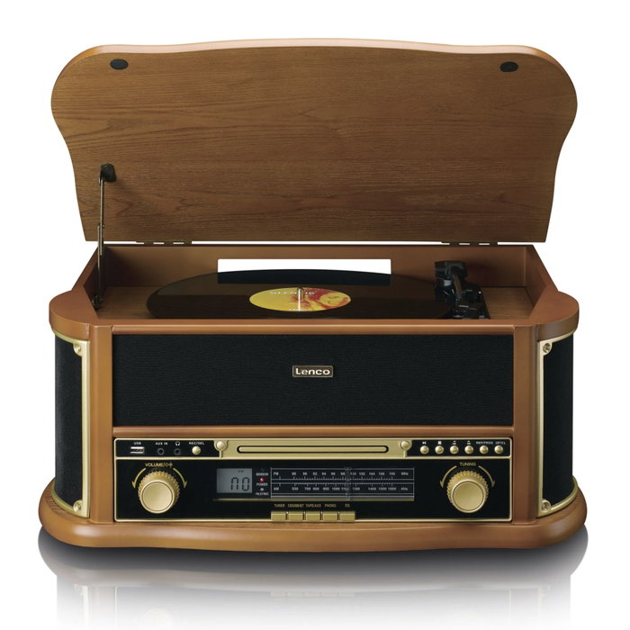 Lenco TCD-2551WD Tocadiscos con Radio AM/FM, CD, Cassette y Bluetooth 5.0
