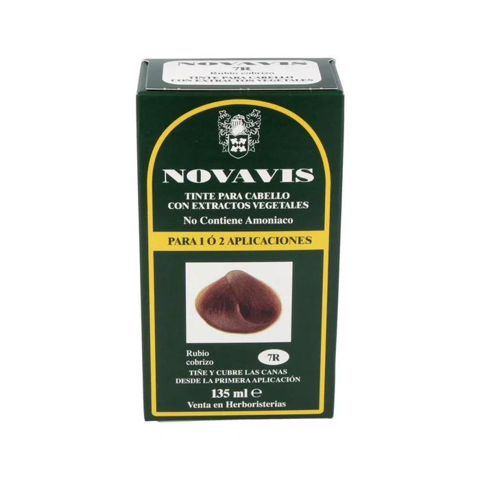 NOVAVIS Tinte para Cabello 7R Rubio Cobrizo 135 ml - Con Extractos Vegetales, Sin Amoniaco, Cobertura de Canas - Incluye Glicol Revelador, Crema Reestructurante, Champú y Guantes NOVAVIS Tinte para Cabello 7R Rubio Cobrizo 135 ml - Con Extractos Vegetales, Sin Amoniaco, Cobertura de Canas - Incluye Glicol Revelador, Crema Reestructurante, Champú y Guantes