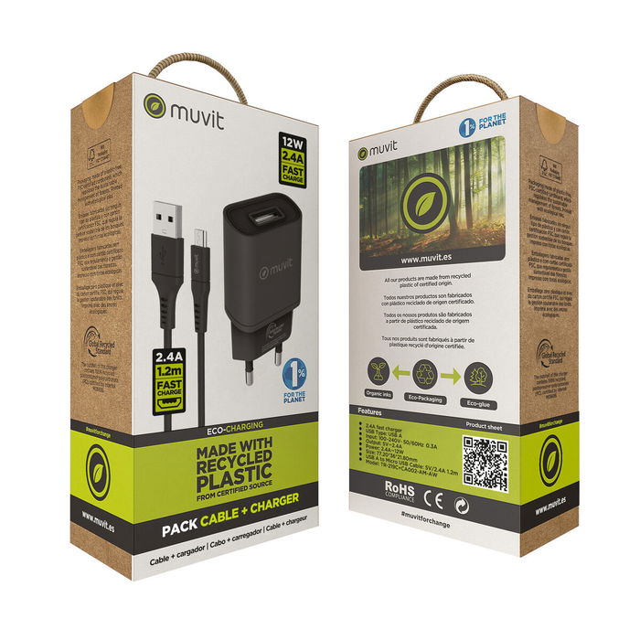 Cargador de Pared Muvit for Change Negro 12 W (2 Unidades)