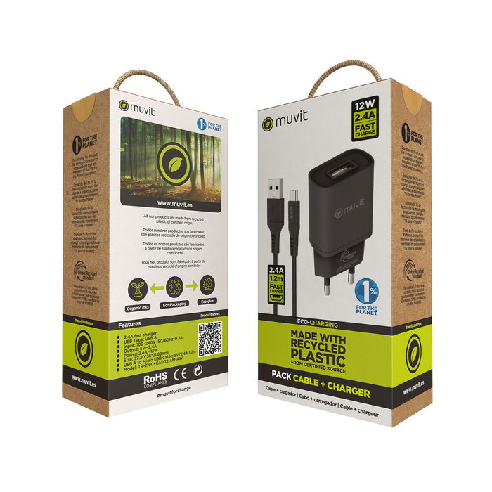 Cargador de Pared Muvit for Change Negro 12 W (2 Unidades)