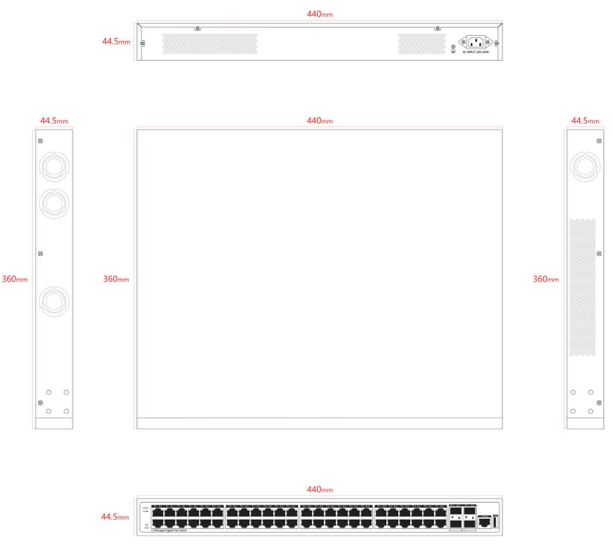 Ernitec Switch PoE Gestionado L3 de 48 Puertos Gigabit + 4 Puertos 10G SFP+, PoE 800W