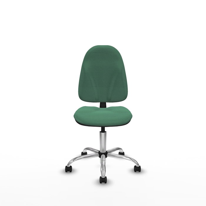 Silla de oficina Algarra con mecanismo Contacto permanente básico tapizada con Tela color Verde esmeralda. Equipada con Base cromada, Sin brazos y Ruedas de parqué