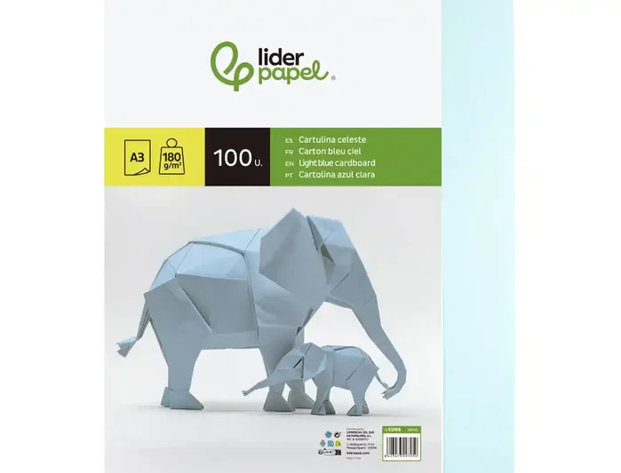 Liderpapel Cartulina A3 180g/m2 Celeste Paquete de 100 Hojas
