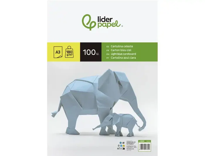 Liderpapel Cartulina A3 180g/m2 Celeste Paquete de 100 Hojas