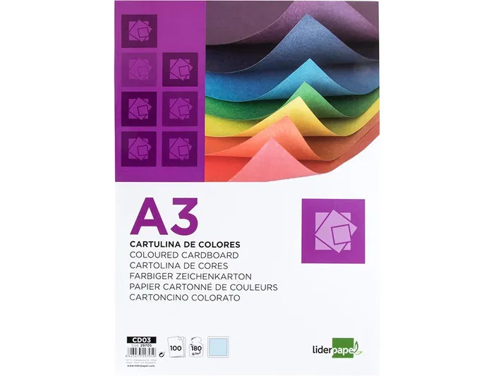 Liderpapel Cartulina A3 180g/m2 Celeste Paquete de 100 Hojas