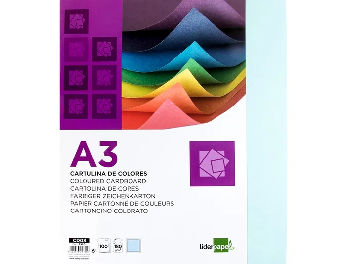 Liderpapel Cartulina A3 180g/m2 Celeste Paquete de 100 Hojas