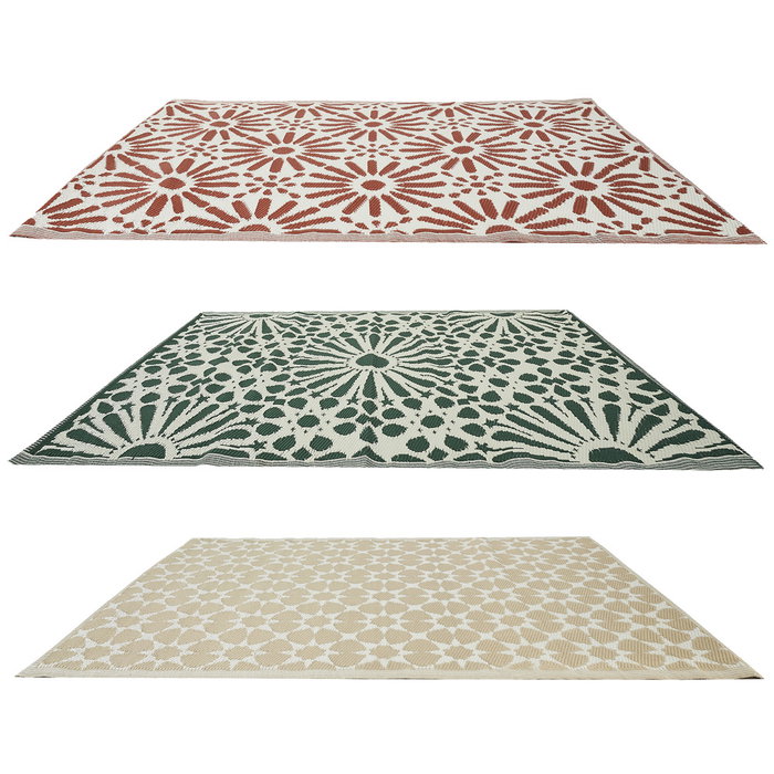 Home Deco Factory Alfombra Int/Ext 120x180 cm, plástico PP, motivos geométricos, colores surtidos (verde, granate, beige)