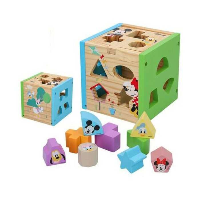 WOOMAX Cubo de Formas Disney con 14 piezas de madera WOOMAX Cubo de Formas Disney con 14 piezas de madera