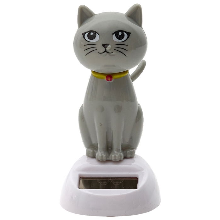 Mister Gadget Gato Bailarín Solar, Mueve la Cabeza con Luz, Blanco, Negro, Gris