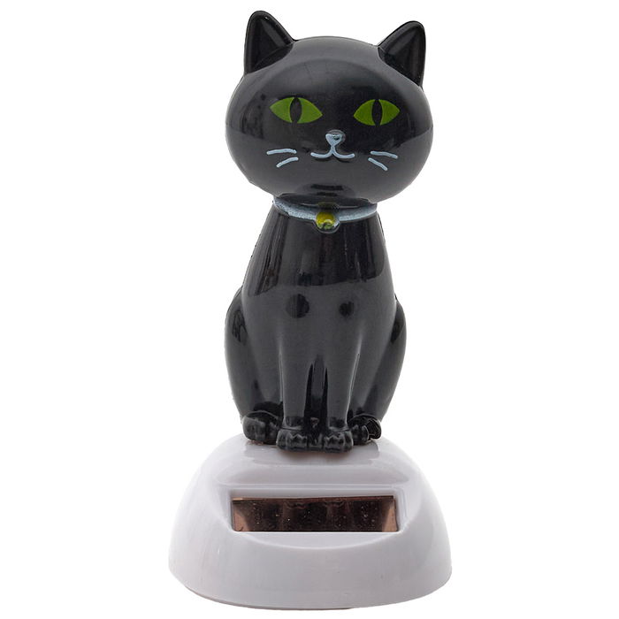 Mister Gadget Gato Bailarín Solar, Mueve la Cabeza con Luz, Blanco, Negro, Gris