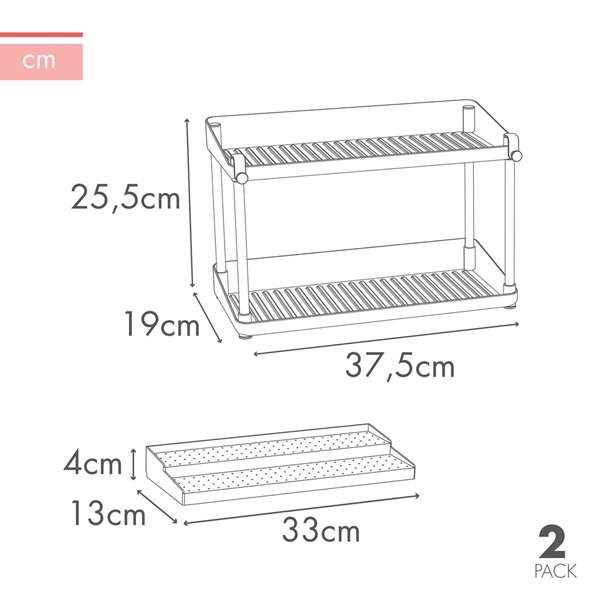 Color Baby MAX HOME-PK Set de 2 Estanterías con Dos Alturas 37,5x19x25,2 cm