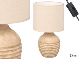 Giftdecor Lámpara Envejecida Redonda Rayas Horizontales 44 cm Cerámica y Tela Marrón (Set de 4)