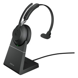 Jabra Evolve2 65 Mono Auriculares Diadema Inalámbricos Oficina Bluetooth 5.0 + Estación de Carga + Jabra Link 380a, Negro