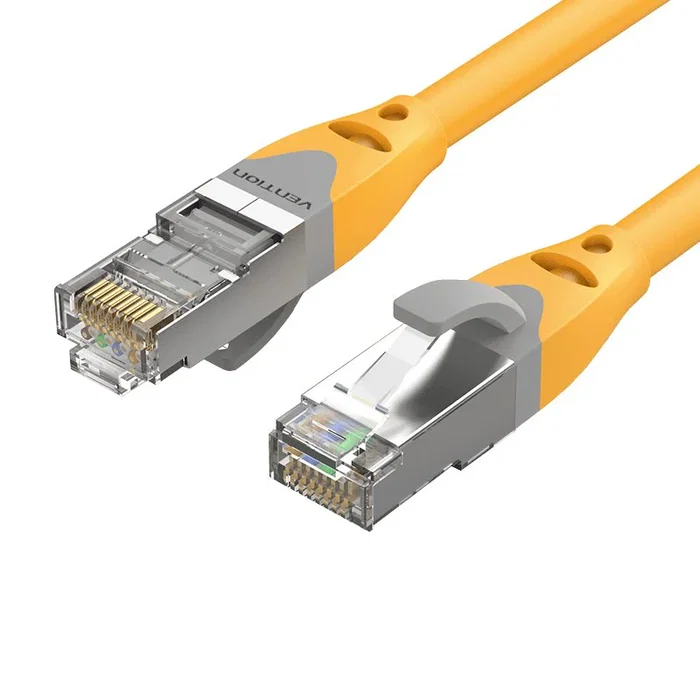 Vention IBHYH - Cable de Red Ethernet RJ45 Cat.6a S/FTP 10 Gbps, 2m, Color Naranja/Amarillo, Blindaje Doble