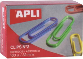 APLI PAPER Clips Colores Surtidos Nº2 32mm - Pack de 10 Cajas de 100 Unidades