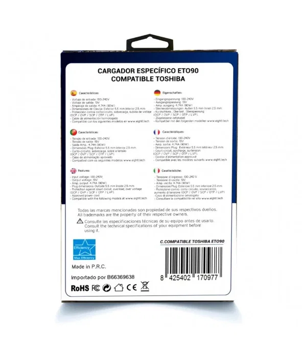 Eightt Cargador ETO90 19V 4.74A 90W para Portátiles