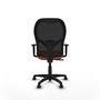 Silla de oficina Alocén con mecanismo Sincro tapizada con Tela color Naranja y malla color Negro. Equipada con lumbar 1D, Brazos 1D y Ruedas de parqué
