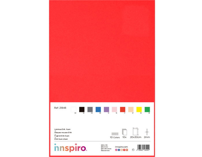Innspiro Set de 10 láminas de goma EVA surtido colores 20x30cm x 2mm