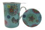 DKD Home Decor Set de 12 Tazas de Porcelana Floral Turquesa y Rojo
