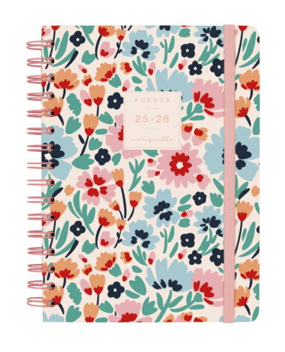 Finocam Agenda Escolar 2025-2026 Moniquilla E10-155X212 Semana Vista Horizontal Dalia Tapa Dura Goma Elástica A5 155x212mm