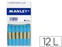 Manley Lápices de Cera Celeste Claro 60mm Estuche de 12 Unidades
