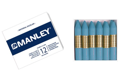 Manley Lápices de Cera Celeste Claro 60mm Estuche de 12 Unidades Manley Lápices de Cera Celeste Claro 60mm Estuche de 12 Unidades