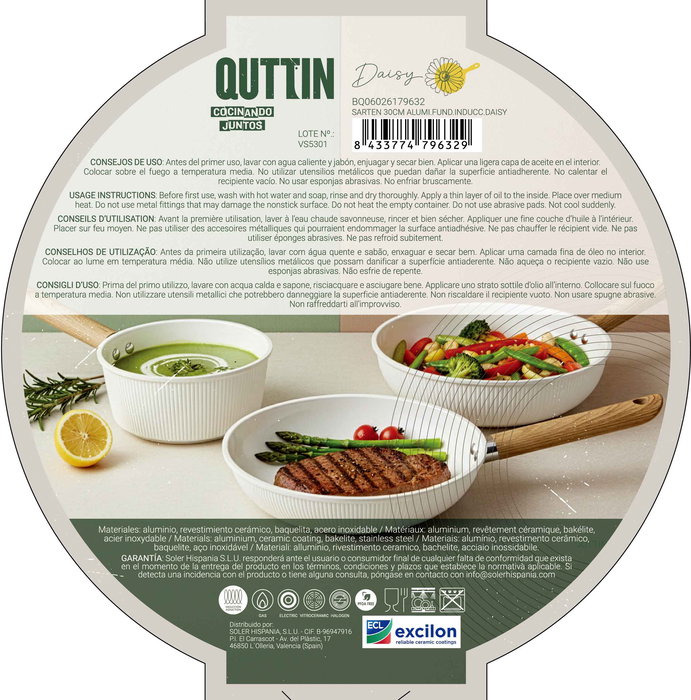 Inde Sartén de 30 cm con Fondo de Aluminio para Inducción, Modelo Daisy Quttin, 780 (6 Unidades)