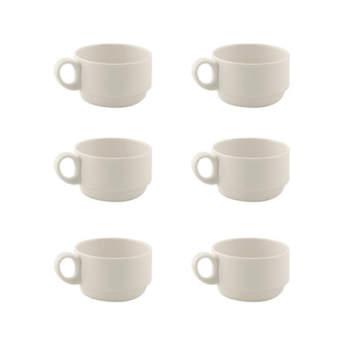 Summa Taza de Té Apilable 20 cl en Vitro Porcelana Color Marfil, 6 cm de Alto, 8.3 cm de Diámetro (Set de 6)