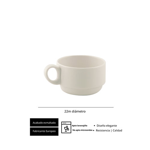Summa Taza de Té Apilable 20 cl en Vitro Porcelana Color Marfil, 6 cm de Alto, 8.3 cm de Diámetro (Set de 6)