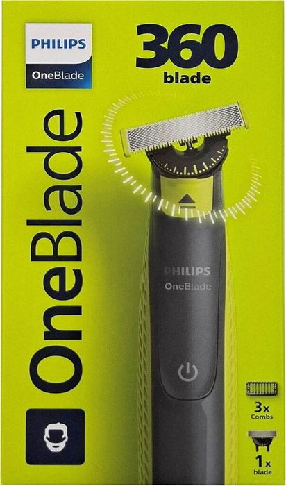 Philips OneBlade 360 QP2724/23 - Afeitadora y recortadora facial con cuchilla 360, 3 peines, recargable USB, resistencia IPX7, para afeitar, perfilar y recortar barba