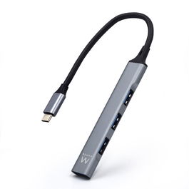 Ewent EW1145 Hub USB Tipo-C a 4 Puertos USB-A, 1x USB 3.2 Gen 1 (5 Gbps) + 3x USB 2.0, Alimentación por Puerto, Plug & Play, Diseño Compacto