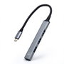 Ewent EW1145 Hub USB Type-C a 4 Puertos USB-A (1x USB 3.2 Gen 1 y 3x USB 2.0) Gris, Plata