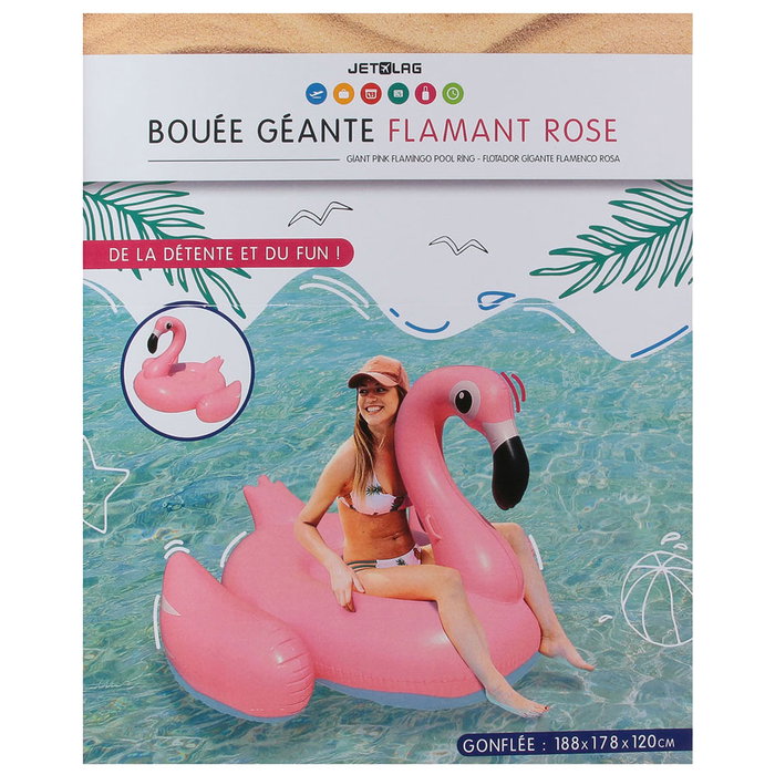 Jet Lag Flotador Gigante Flamenco con Asas 188x178x120 cm para Playa y Piscina