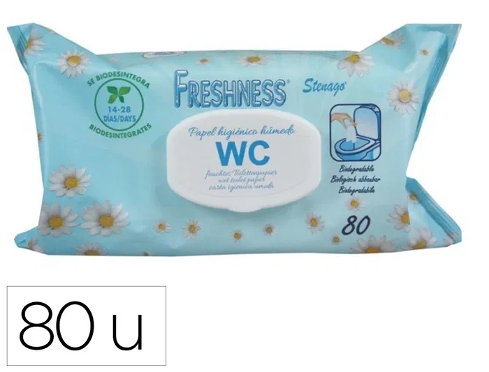 Freshness Papel Higienico Humedo con Frescor e Higiene, Paquete con Tapa de 80 Unidades