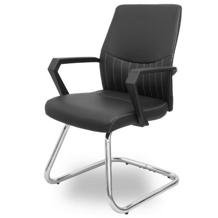 Piqueras Y Crespo Silla Opti520 520PACRSP840, Sillón Confidente, Respaldo Medio Tapizado en Similpiel Negro, Brazos Fijos, Para Uso Moderado 4-6h, Soporta 120 kg