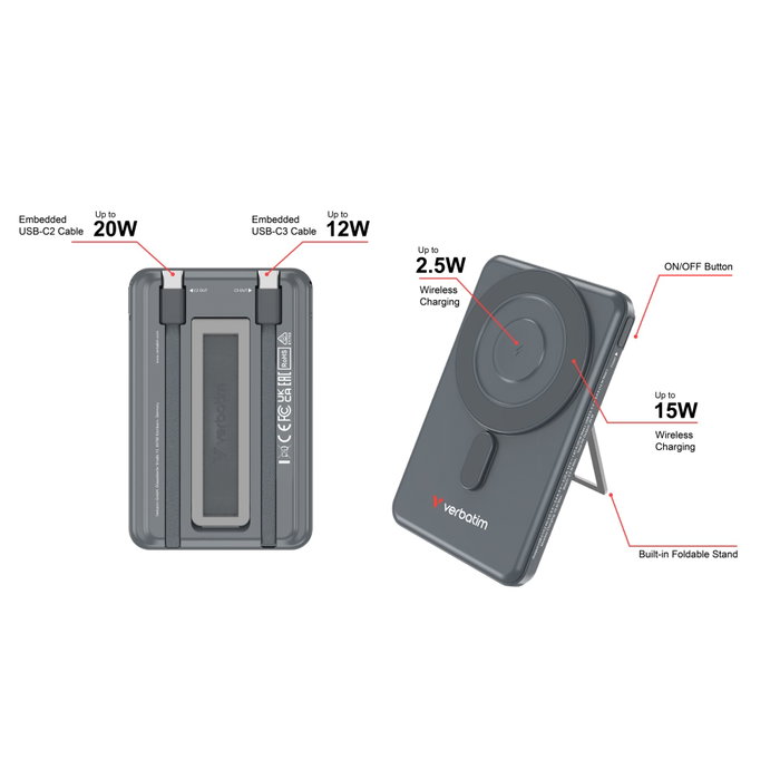 Verbatim Charge 'n' Go 2C 5000mAh Gris con 2 Cables USB-C