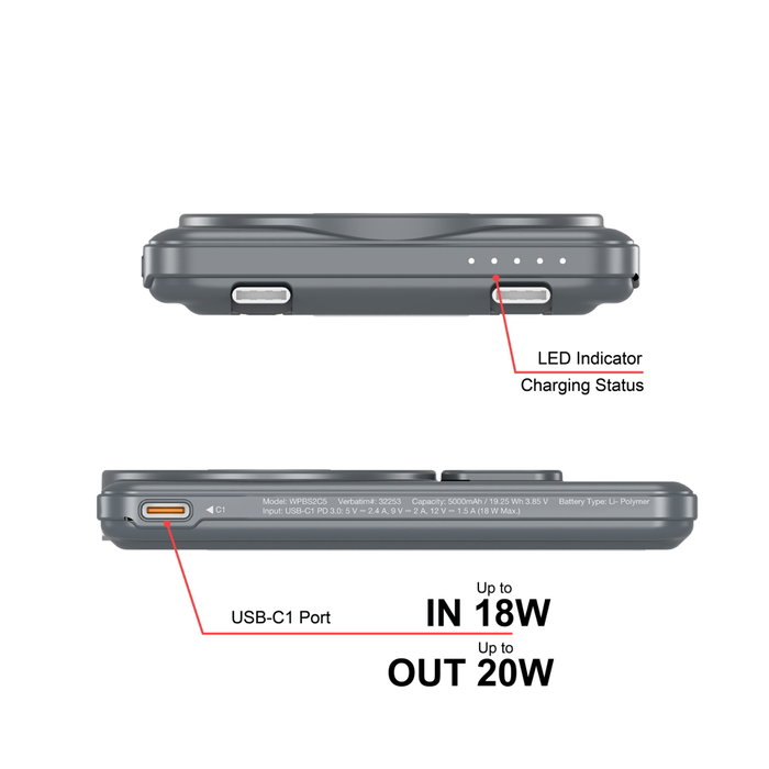 Verbatim Charge 'n' Go 2C 5000mAh Gris con 2 Cables USB-C
