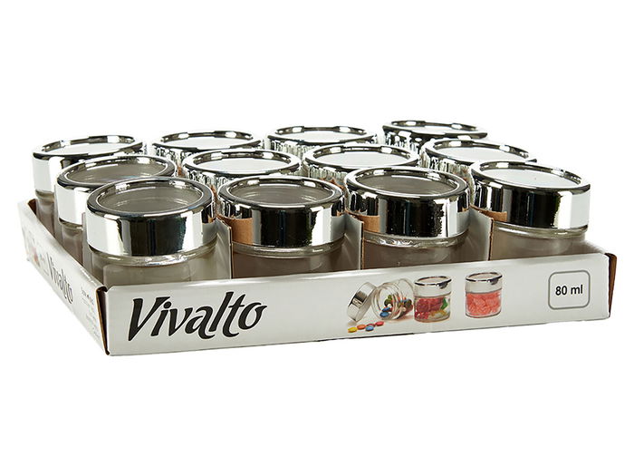 Vivalto Bote Redondo Cristal Transparente Tapa Vidrio Plástico 80 ml 6.2x6.2x6.2 cm (Set de 48)