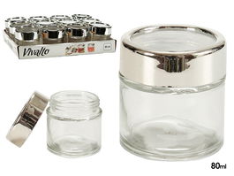 Vivalto Bote Redondo Cristal Transparente Tapa Vidrio Plástico 80 ml 6.2x6.2x6.2 cm (Set de 48)