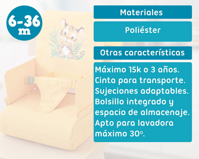 KioKids Trona de Viaje Plegable para Bebé con Diseño de Tigre - Mostaza - Little Sauvages