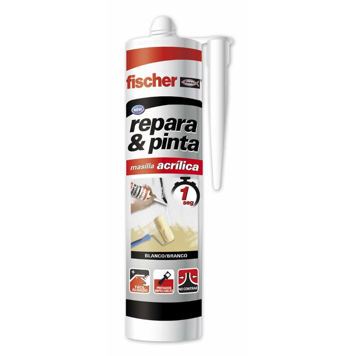 Fischer Masilla acrílica para grietas, repara y pinta, exterior, Blanco