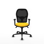 Silla de oficina Jorquera con mecanismo Sincro tapizada con Similpiel color Amarillo y malla color Negro. Equipada con lumbar 1D, Brazos 1D y Ruedas 65mm nailon