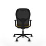 Silla de oficina Jorquera con mecanismo Sincro tapizada con Similpiel color Amarillo y malla color Negro. Equipada con lumbar 1D, Brazos 1D y Ruedas 65mm nailon