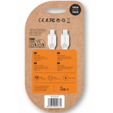 Tech Cable 00 Tech One Tech Cable USB 2.0 Tipo-C a Tipo-C, 100W, 480Mbps, 1.5m ...