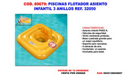 PISCINAS Flotador Asiento Infantil 3 Anillos Ref. 32050