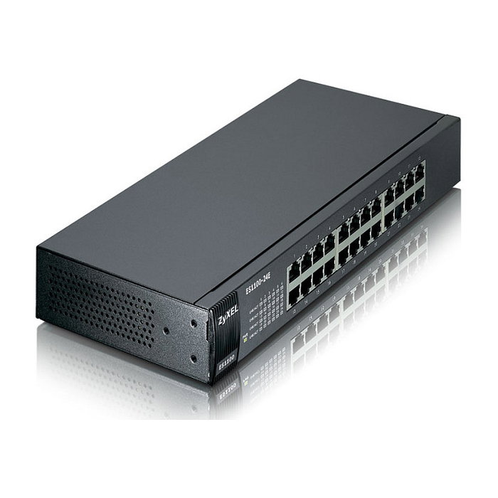 Zyxel ES-1100-24E Switch de Red No Administrado, 24 Puertos Fast Ethernet 10/100 Mbps, 4.8 Gbit/s, Negro
