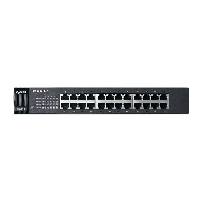 Zyxel ES-1100-24E Switch de Red No Administrado, 24 Puertos Fast Ethernet 10/100 Mbps, 4.8 Gbit/s, Negro