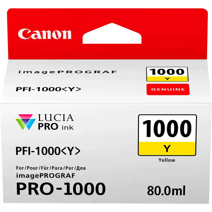Canon PFI-1000Y Cartucho de Tinta Amarillo para imagePROGRAF PRO-1000 Canon PFI-1000Y Cartucho de Tinta Amarillo para imagePROGRAF PRO-1000